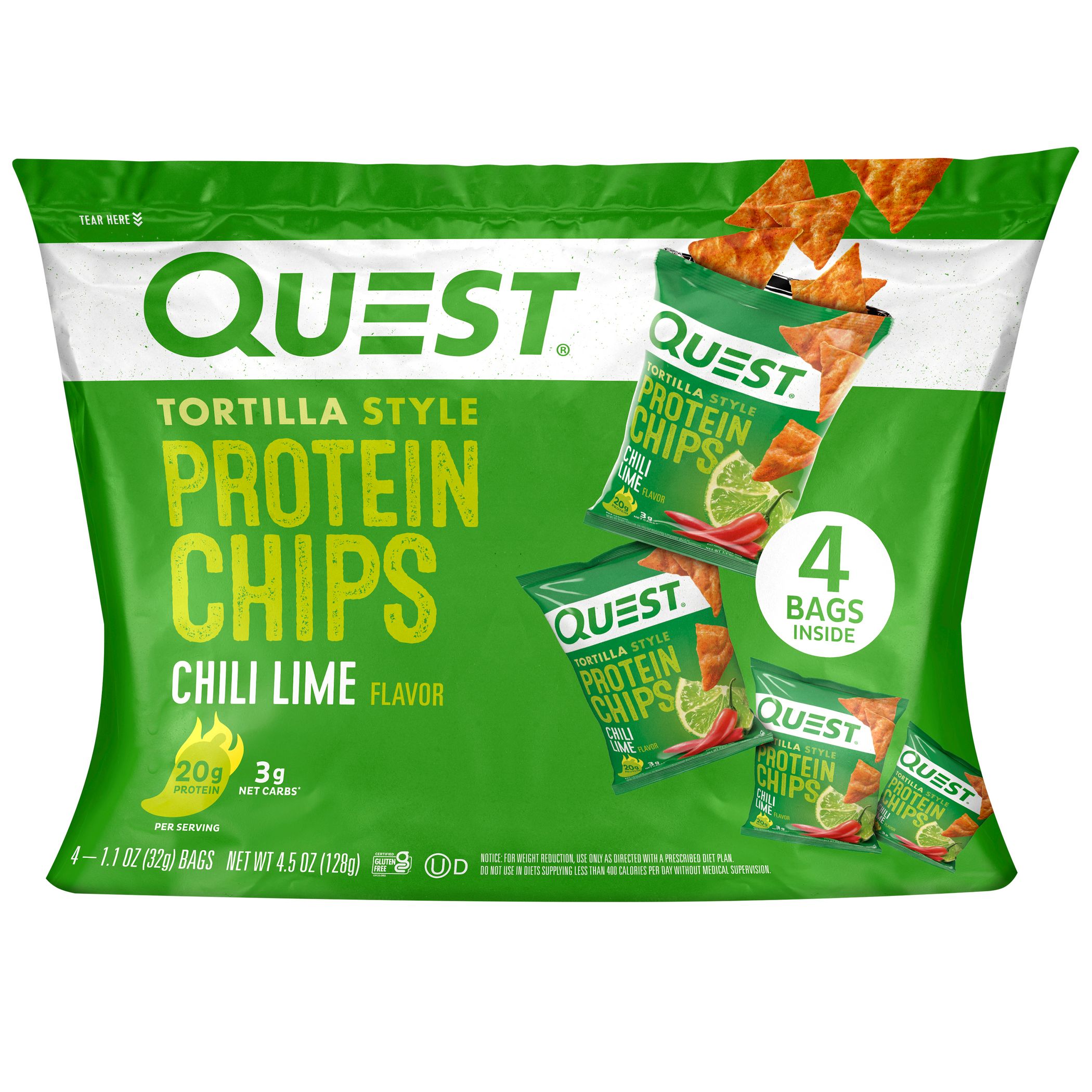 Quest Tortilla Style Protein Chips, Chili Lime, Gluten Free, 1.1oz, 4Ct | Walmart (US)