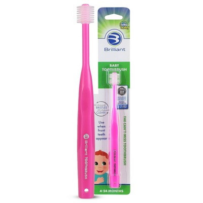 Baby Buddy Brilliant Baby Toothbrush - Soft Pink: Round Multidirectional Head, Tongue Cleaner, Polypropylene/Nylon, 5.5" Long | Target