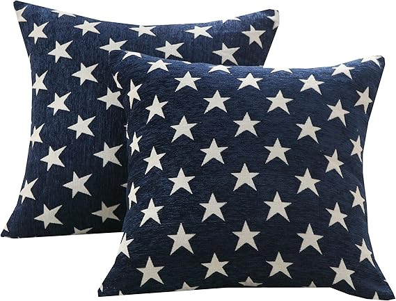 Sunday Praise Set of 2 Soft Chenille Decorative Patriotic Throw Pillow Cover Case Geometric Stars... | Amazon (US)