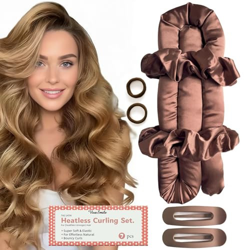 Heatless Curlers Set - VivaSmile Heatless Hair Curler to Sleep in, No Heat Satin Heatless Curls Overnight Rods Curling for Long Short Hair Volume Women Styling Tools Brown | Amazon (CA)