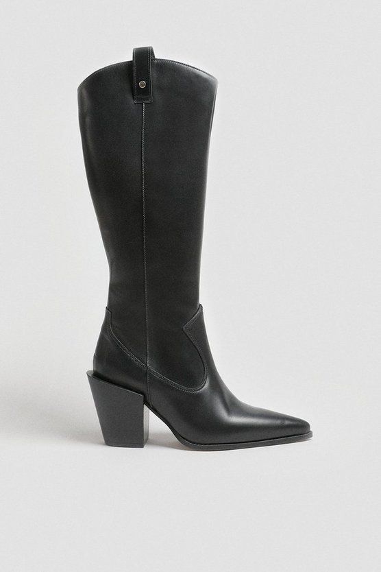 Knee High Leather Western Boot | Karen Millen UK + IE + DE + NL