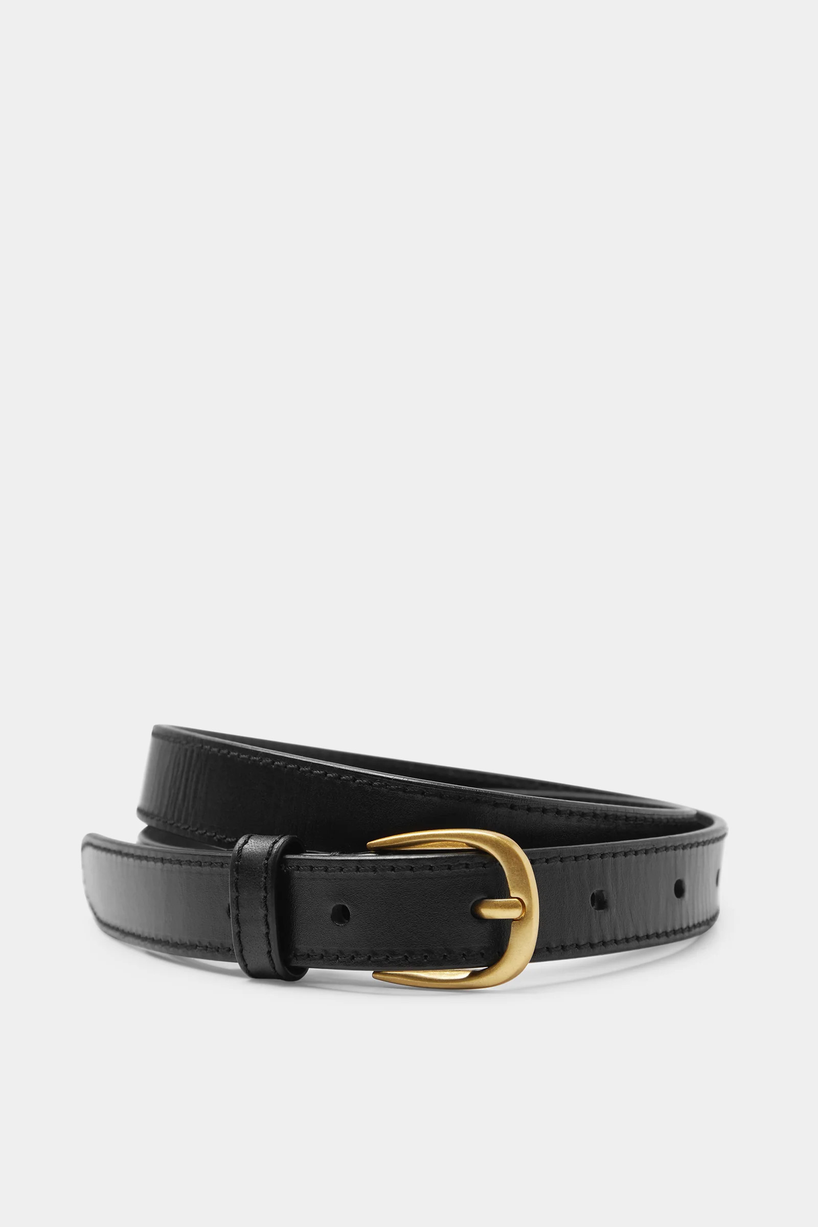 Womens Slim Leather Belt XS/S / Black/Gold | Assembly Label