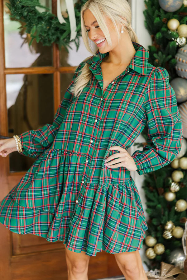 It's Your Place Green Plaid Button Down Dress | The Mint Julep Boutique