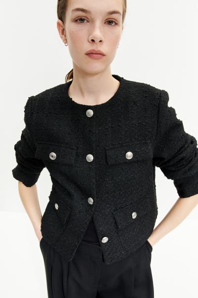 Textured jacket - Black - Ladies | H&M GB | H&M (UK, MY, IN, SG, PH, TW, HK)