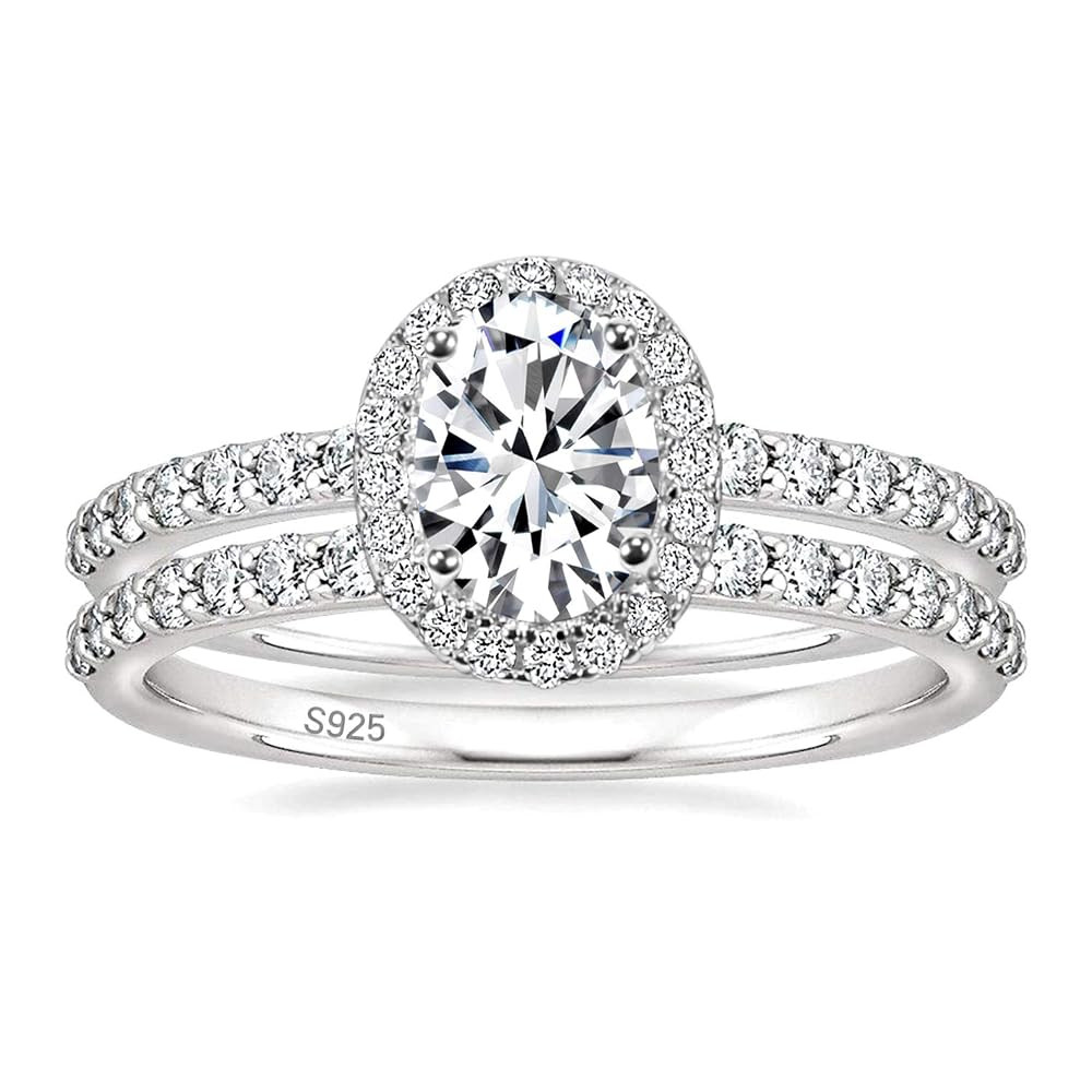 EAMTI 1.5CT 925 Sterling Silver Cubic Zirconia Bridal Rings Sets Oval Cut CZ Engagement Rings Wed... | Amazon (US)