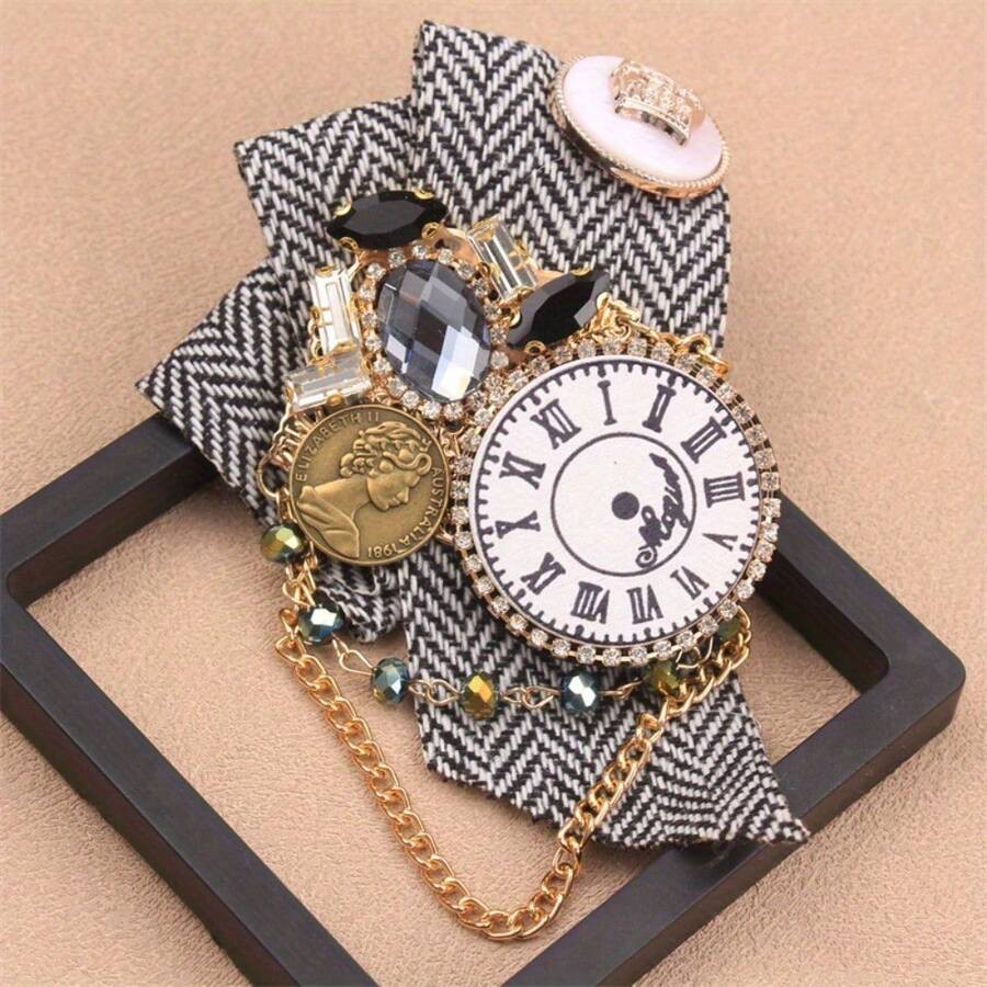 Local1 Piece Inlaid Rhinestone Baroque Clock Bow Brooch, Suitable For Partner, Novelty Elegant An... | SHEIN