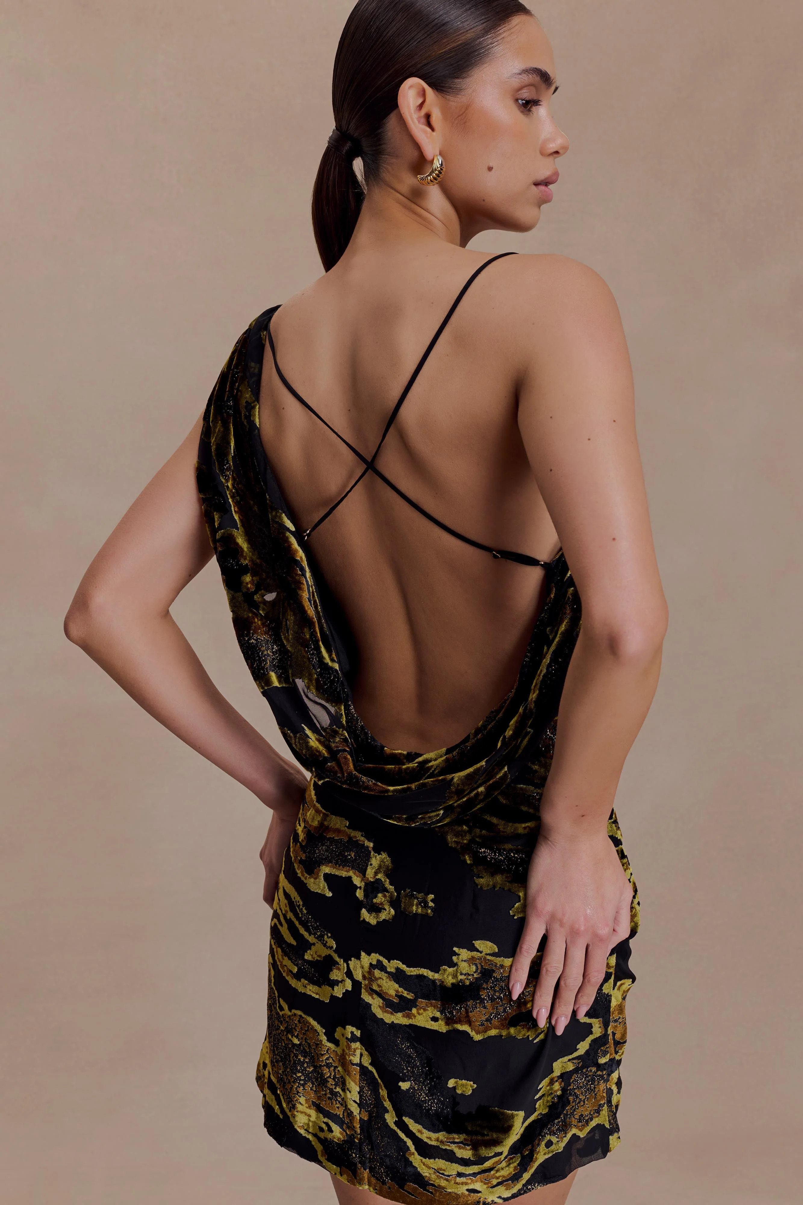 Ayana Cross Back Mini Dress - Velvet Burnout | MESHKI US