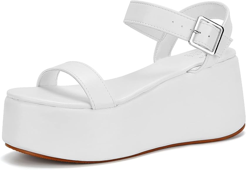 Women's Platform Sandals,Two Band Wedge Sandals with Adjustable Ankle Strap | Amazon (US)