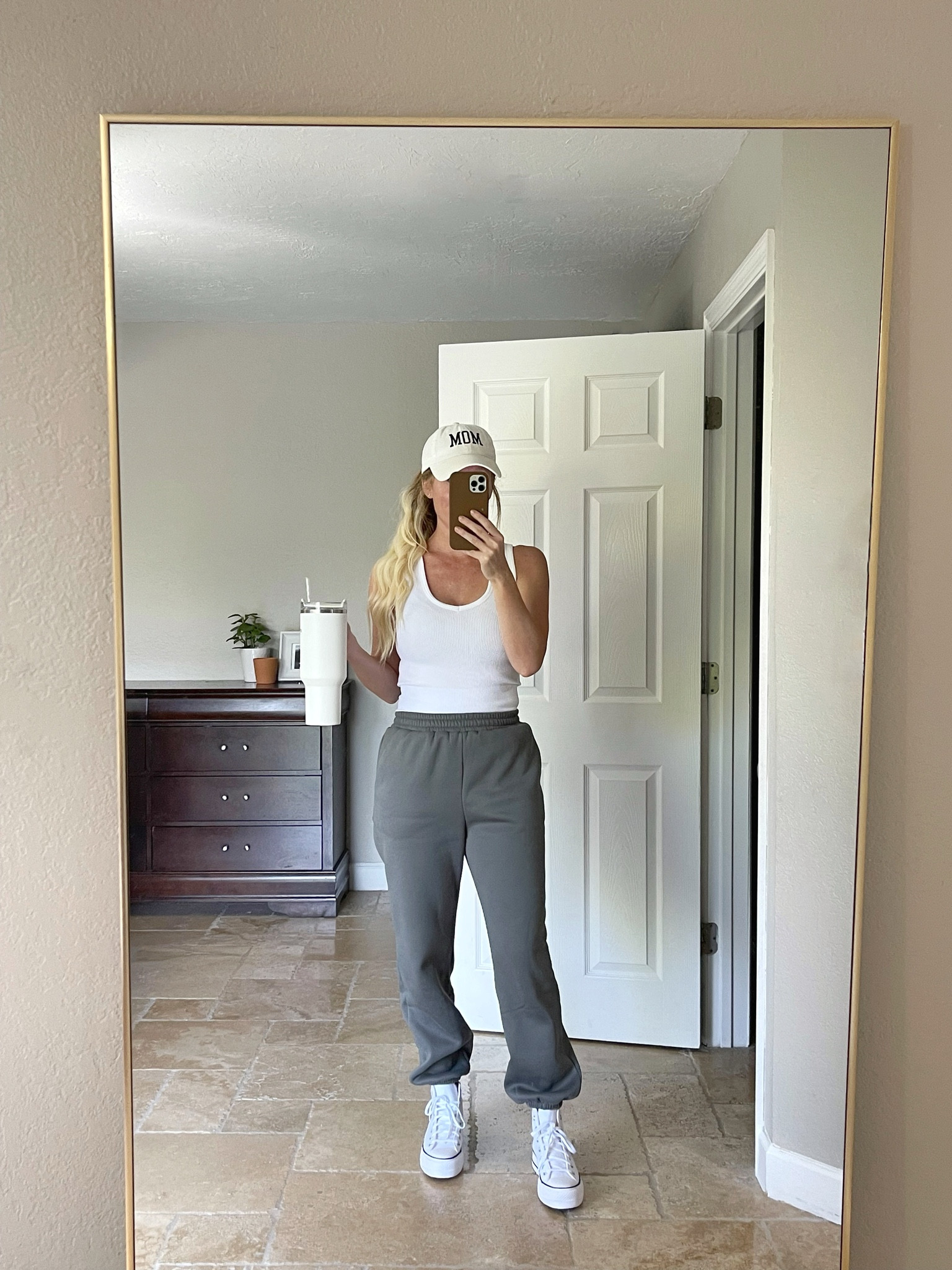 Comfy mom fit: wearing a medium in top and bottom. 

Running errands outfit, mom outfit, ribbed tank, sweatpants, platform converse, white sneakers, mom hat, white Stanley 

#LTKFindsUnder100 #LTKFallSale #LTKFindsUnder50