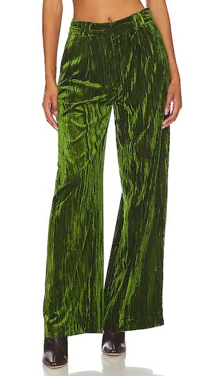 Crinkled Velvet Pleated Trousers in Juniper Green | Revolve Clothing (Global)