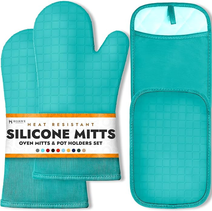 BPA-Free Soft Silicone 4 Piece Oven Mitts & Pot Holders Set - Ultra Heat Resistant Oven Mitts wit... | Amazon (US)