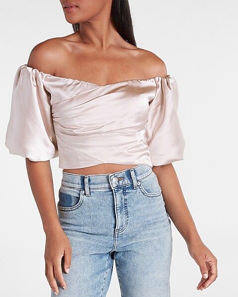 Satin Wrapped Off The Shoulder Crop Top | Express