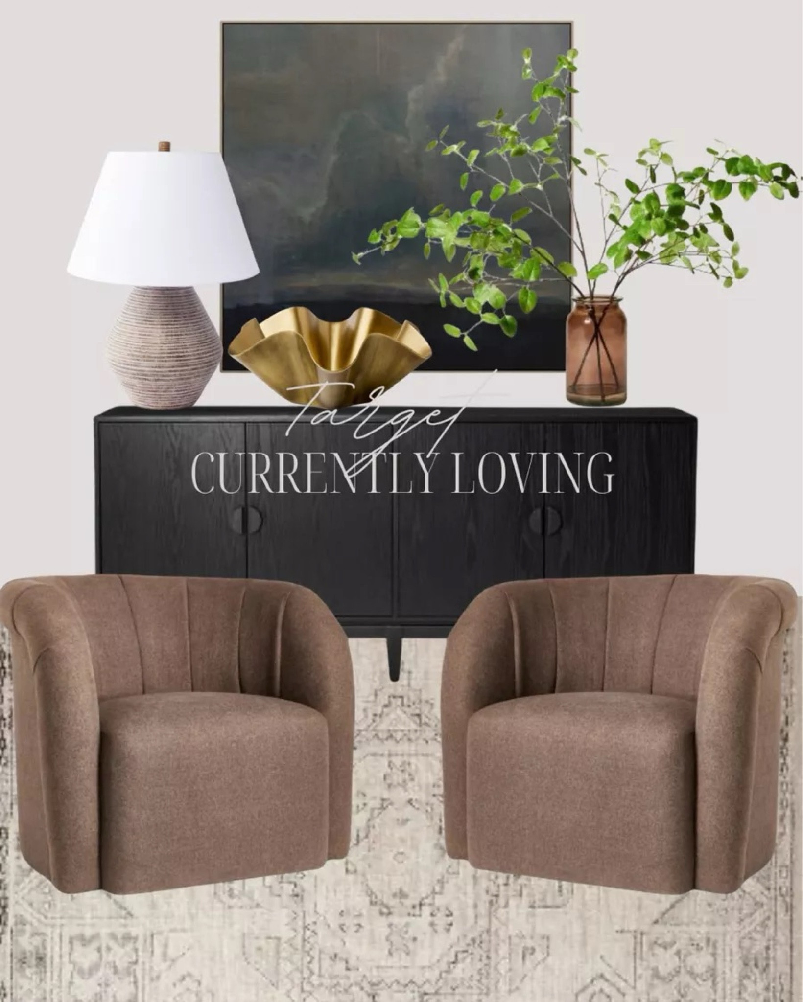 Get this beautiful look from target. These brown curved accent chairs are stunning 🤩 and the media cabinet and moody framed artwork are stunning in my book. The table lamp is back in stock!!
4/23

#LTKhome #LTKstyletip