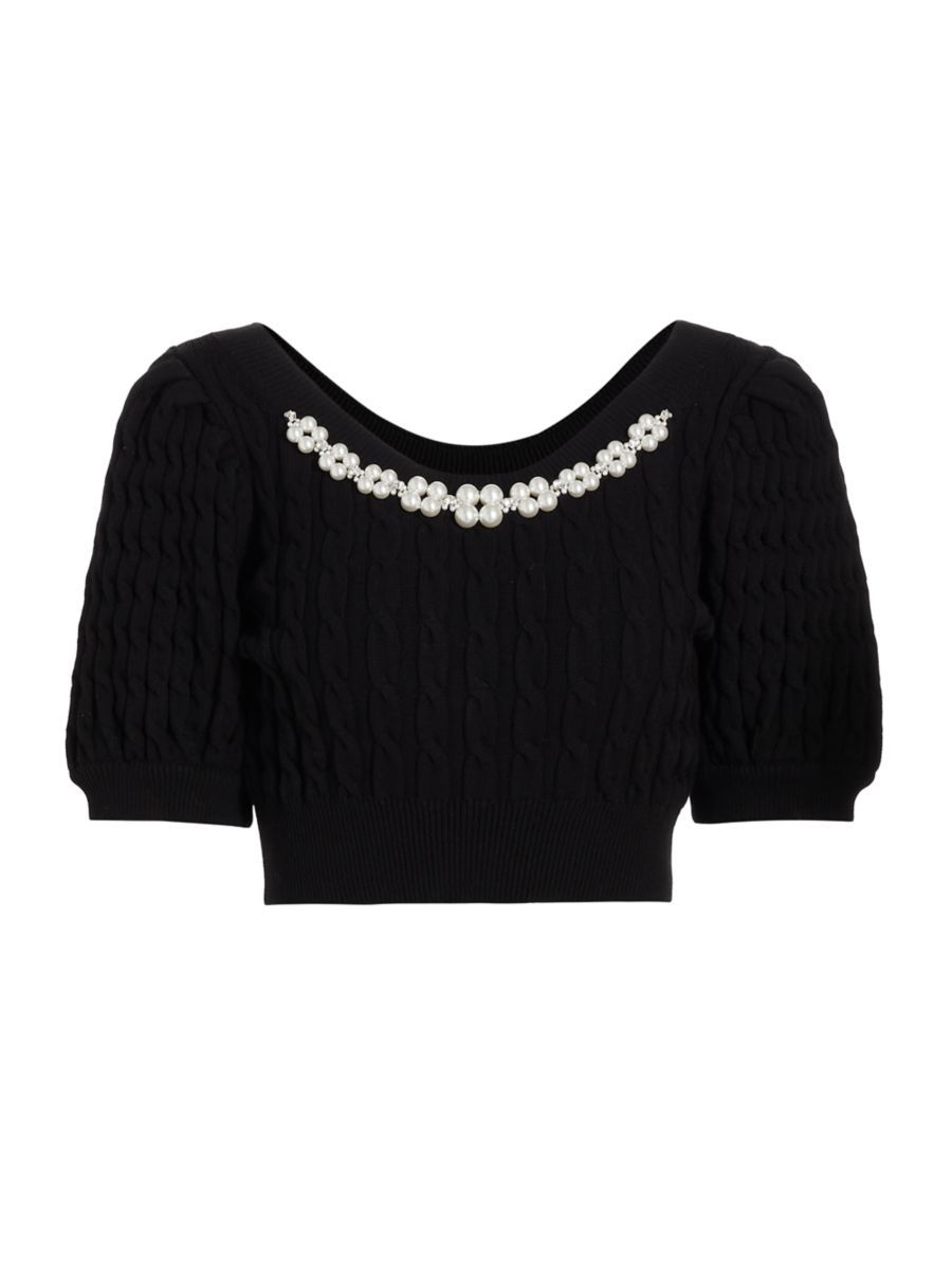 Simone Rocha Cropped Beaded Cable-Knit Sweater | Saks Fifth Avenue