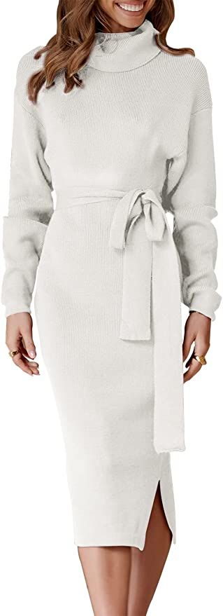 ANRABESS Women's Turtleneck Batwing Sleeve Oversized Chunky Rib Knit Slit Pullover Sweater Dress | Amazon (US)