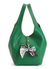 Made In Italy Leather Soft Double Handle Shopper With Charm | TJ Maxx