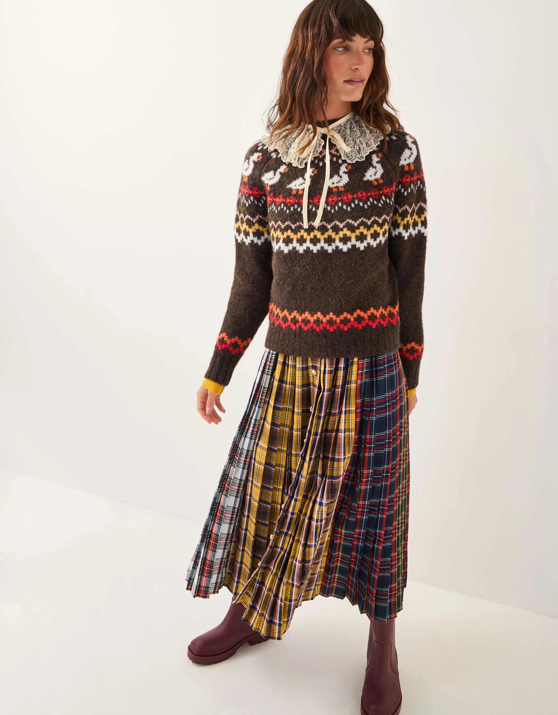 Monsoon x Sarah Corbett-Winder Tartan Pleated Midi Skirt Yellow | Monsoon (UK)
