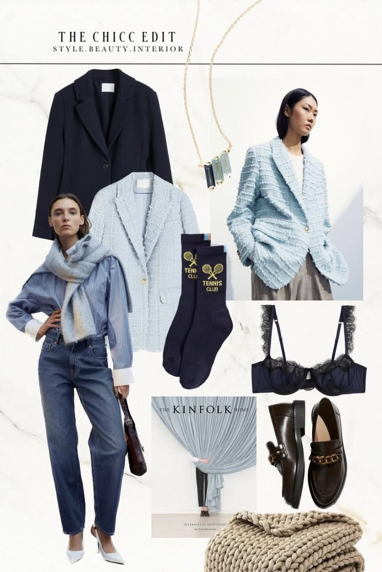 Shop the edit ✍🏻 

#blue #blazer #jeans #loafers #socks book bra panties lingerie necklace chunky knit throw sweater boots earrings 

#LTKgrwm #LTKootd #LTKHome