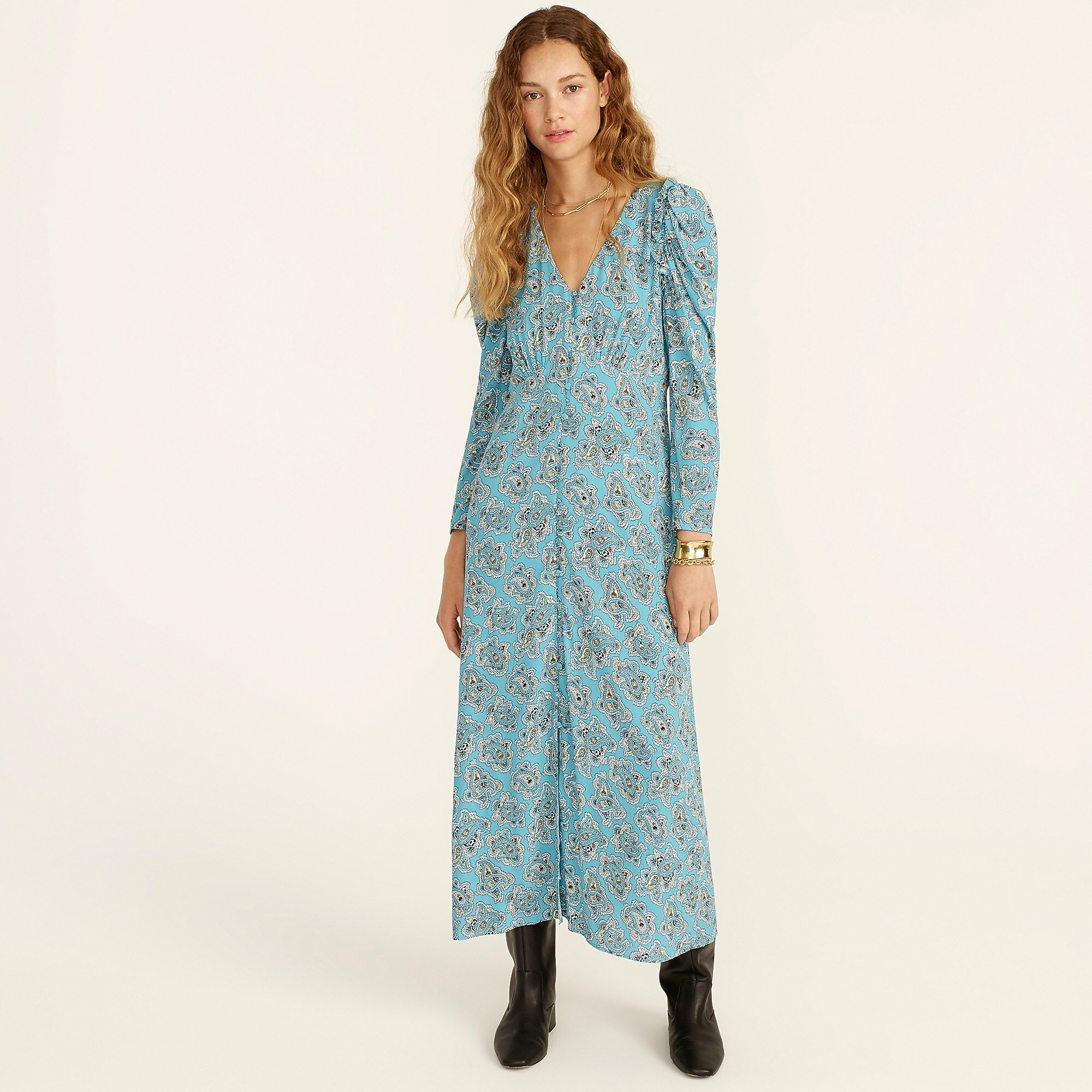 Drapey puff-sleeve dress in paisley bunch | J. Crew US