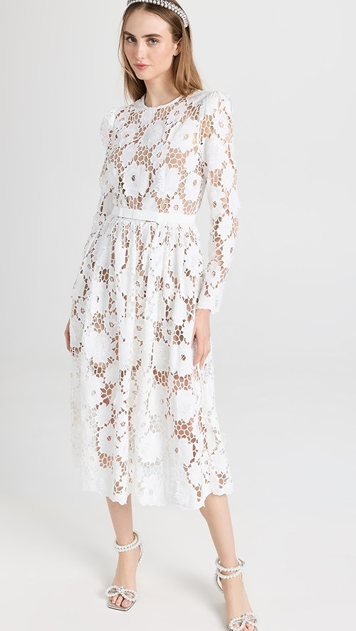 White 3D Cotton Lace Midi Dress | Shopbop