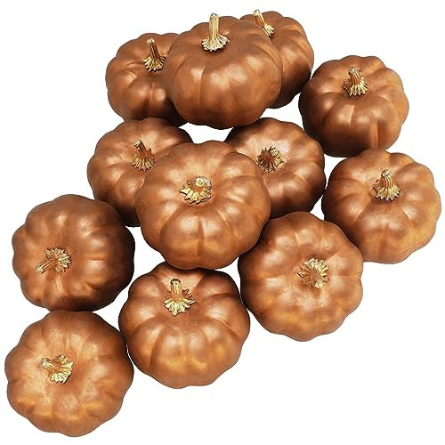 Winlyn 12 Pcs Small Artificial Metallic Bronze Pumpkins - 3" W x 2.7" H - Rustic Chic Faux Foam Pumpkins for Gift, Autumn Wedding, Halloween, Thanksgiving Decor | Amazon (US)