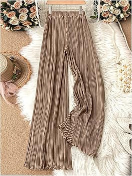 GORGLITTER Women's Flowy Pleated Pants Dressy High Waist Wide Leg Trousers Business Casual Work P... | Amazon (US)
