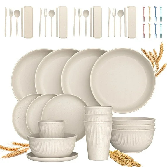 GPED 48 Pcs Wheat Straw Dinnerware Sets For 4, Unbreakable Dinnerware Sets, Reusable Wheat Straw ... | Walmart (US)