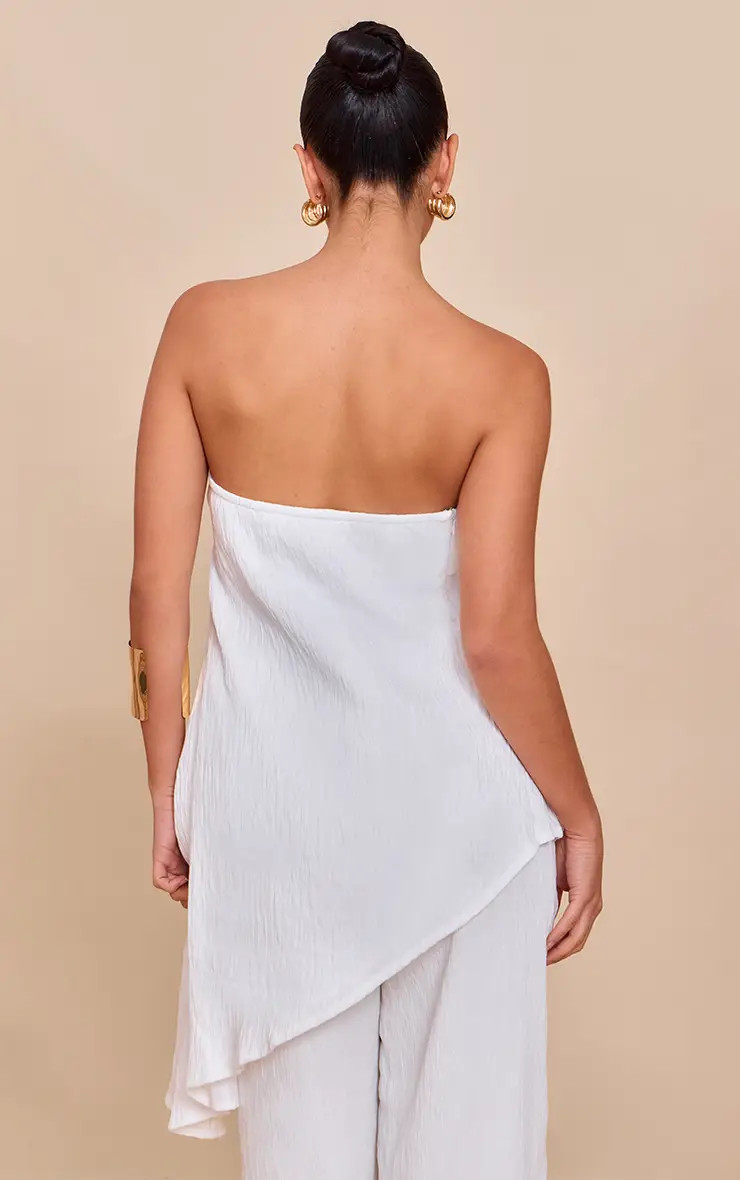 White Bandeau Asymmetric Drape Detail Top Co-ord | PrettyLittleThing | PrettyLittleThing UK