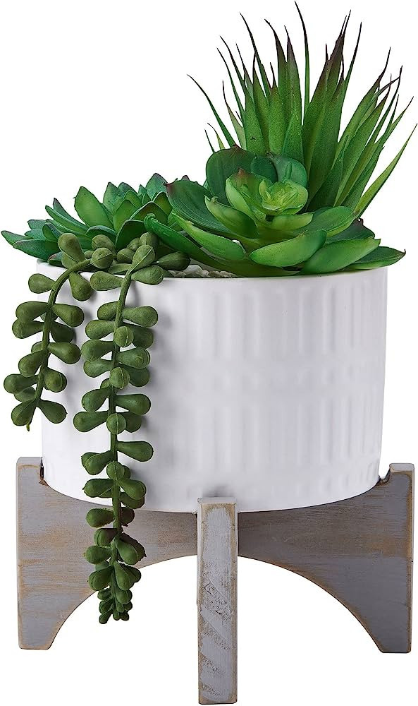 Elements Succulent in Embossed White Ceramic Stand Pot for Bathroom Farmhouse Faux Greenery Table... | Amazon (US)