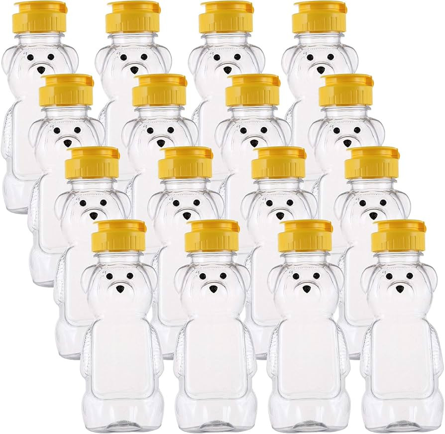 Bekith 16 Pack 8 Fluid Oz Plastic Bear Honey Bottle Jars, Honey Squeeze Bottle Empty with Flip-to... | Amazon (US)