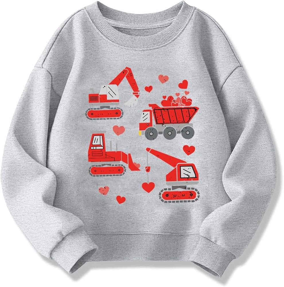 Kids Valentines Day Sweatshirt Boys Girls Valentine's Monster Truck Heart Toddler Shirt Graphic L... | Amazon (US)