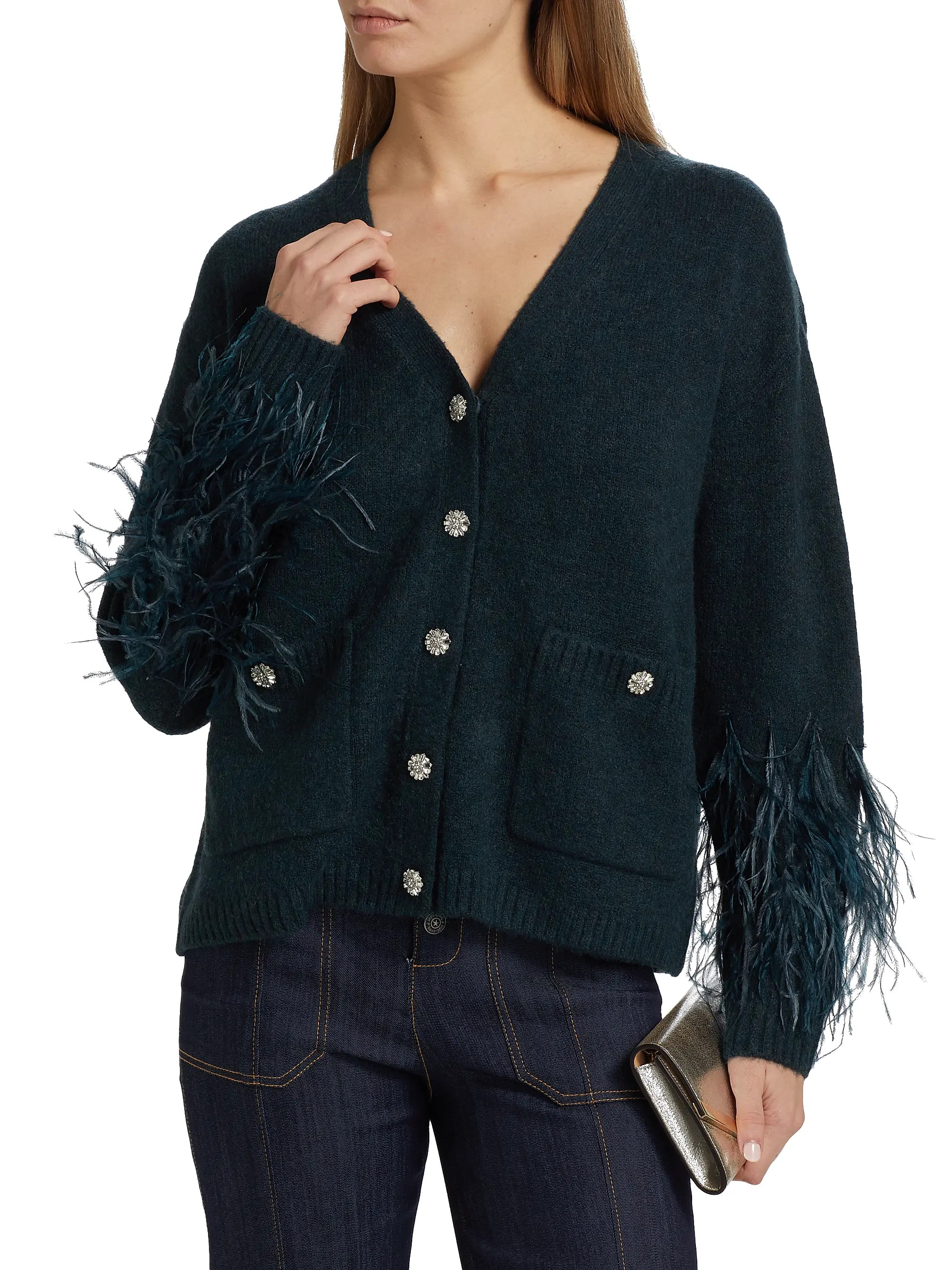 Dreama Marnie Feather-Cuff Cardigan | Saks Fifth Avenue