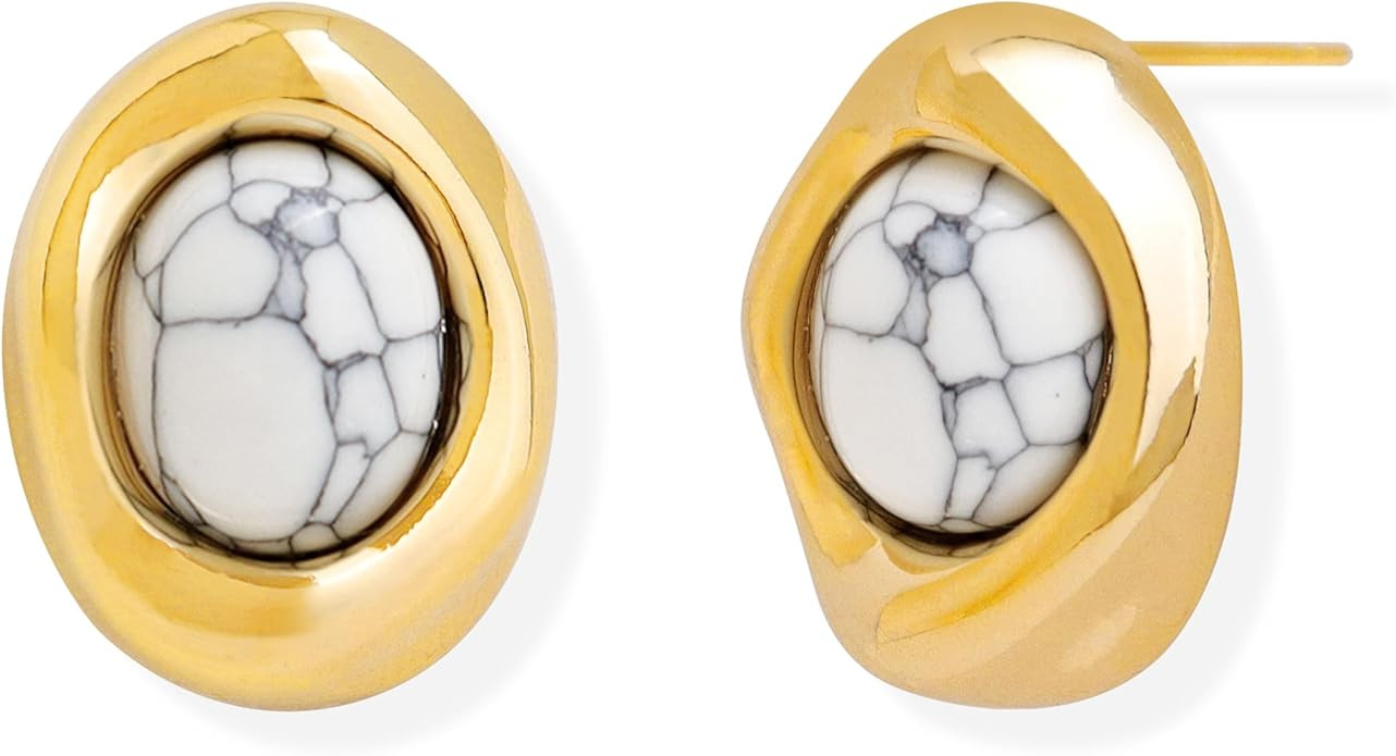Jean Beau Chunky Gold Stone Stud Earrings for Women, Trendy Natural Gemstone Hypoallergenic Earin... | Amazon (US)