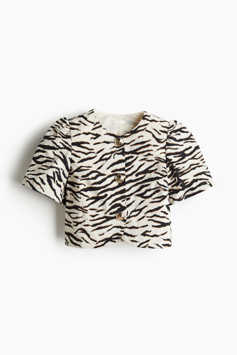 Puff-Sleeved Blouse - Cream/zebra print - Ladies | H&M US | H&M (US + CA)