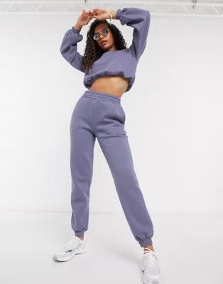 ASOS DESIGN tracksuit with high neck and bubble hem / oversized jogger in slate | ASOS (Global)