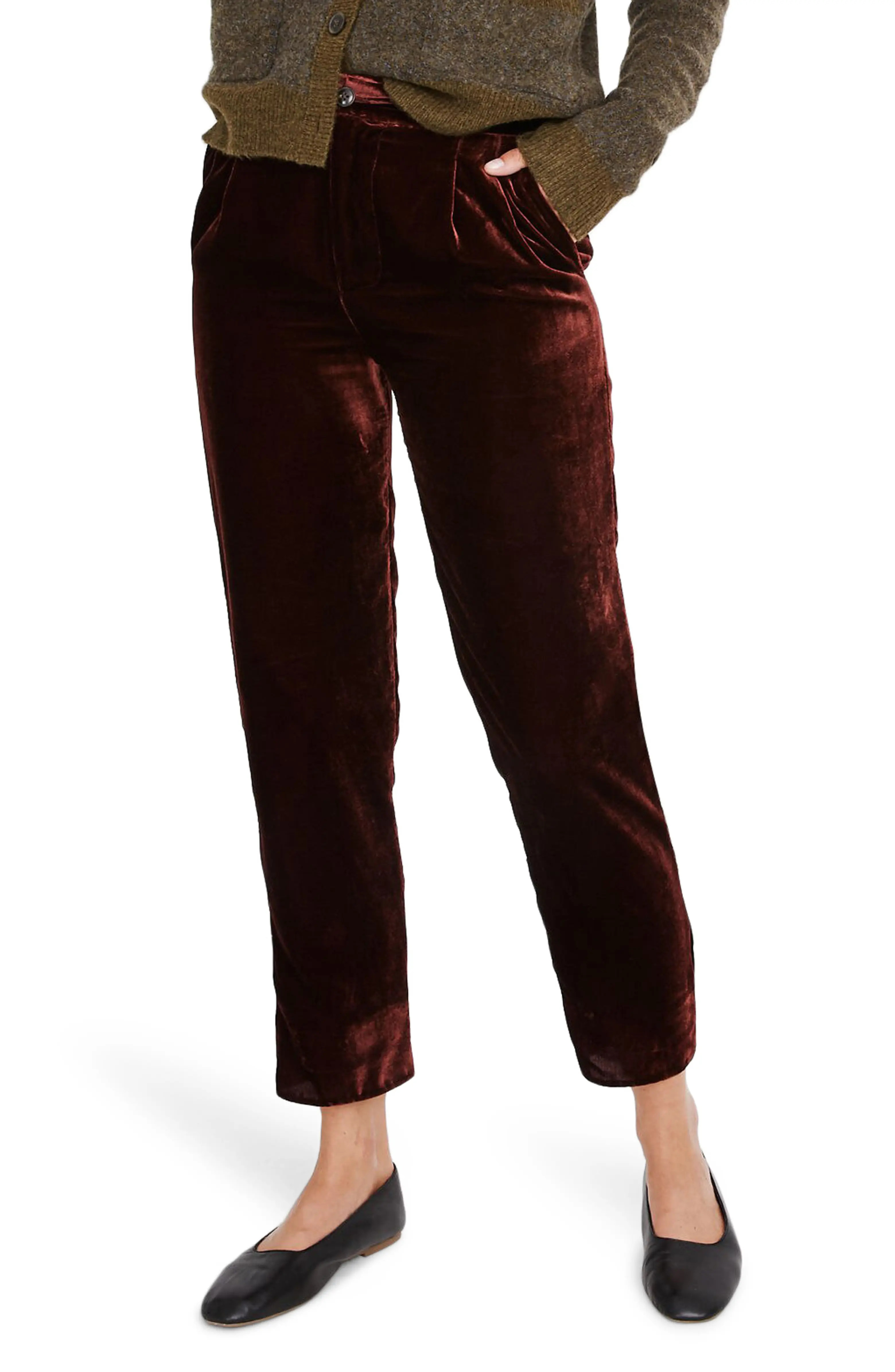 Velvet Tapered Pleat Pull-On Pants | Nordstrom