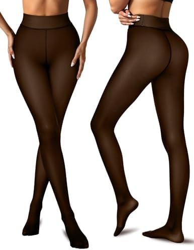 Vertvie Fleece Lined Tights Women Crotch One Seam Line Warm Sheer Pantyhose Fake Translucent Ther... | Amazon (US)