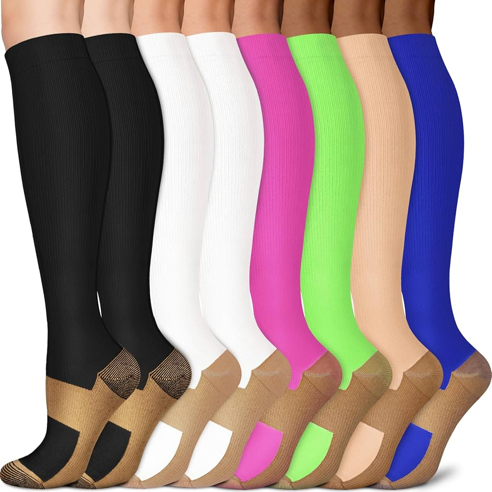 Sooverki Copper Compression Socks for Men & Women 8 Pack 15-20mmHg - Knee High Stockings Best Sup... | Amazon (US)