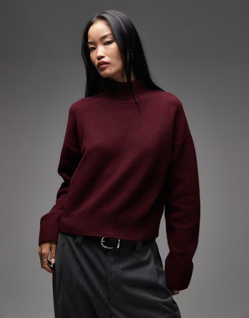 & Other Stories high neck relaxed knit sweater in burgundy-Red | ASOS (Global)