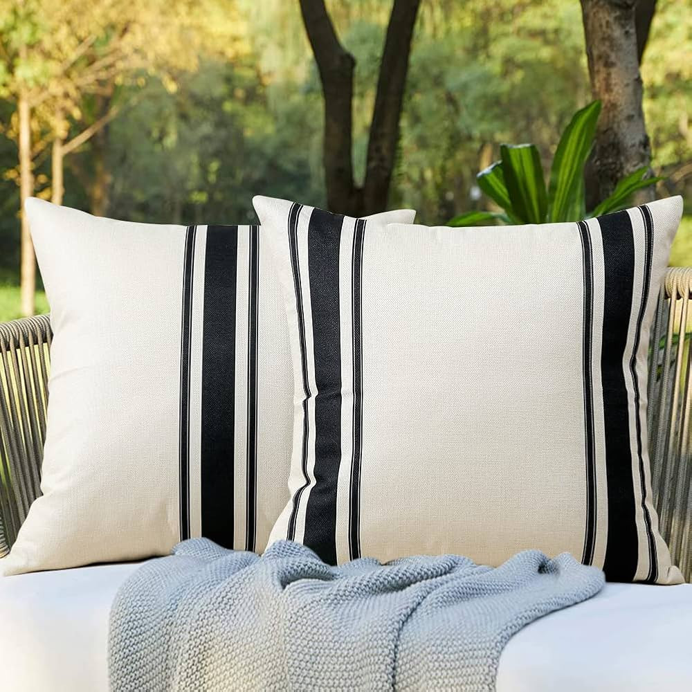 OTOSTAR Pack of 2 Outdoor Waterproof Decorative Pillow Covers 18x18 Inch Linen Geometry Pillowcas... | Amazon (US)