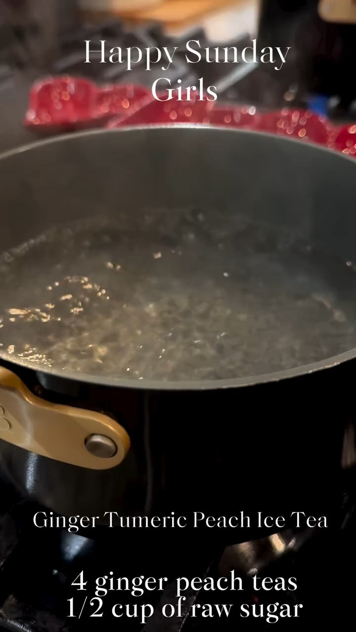 Sippin’ on body care with this refreshing peach ginger turmeric iced tea! 🍑✨ @Walmart @Beautiful By Drew 
@bigelowtea @betterhomesandgardens 

 Just three simple ingredients: raw cane sugar, water, and 4 packets of pure bliss. 

Perfectly balanced flavors for a sweet escape! ☀️💛 #IcedTeaLover #PeachGingerDelight #HealthySip
