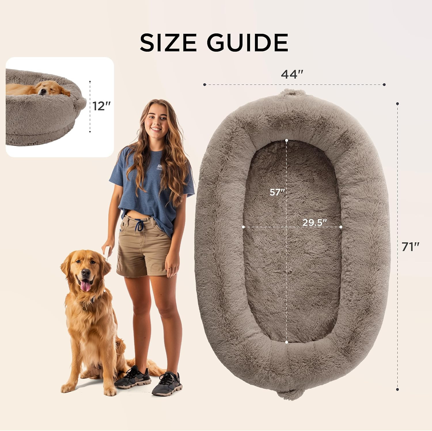 Bedsure Human Dog Bed, 71.0" x 44.0" x 12.0" Calming Giant Human Dog Bed for Adults People Fits P... | Amazon (US)