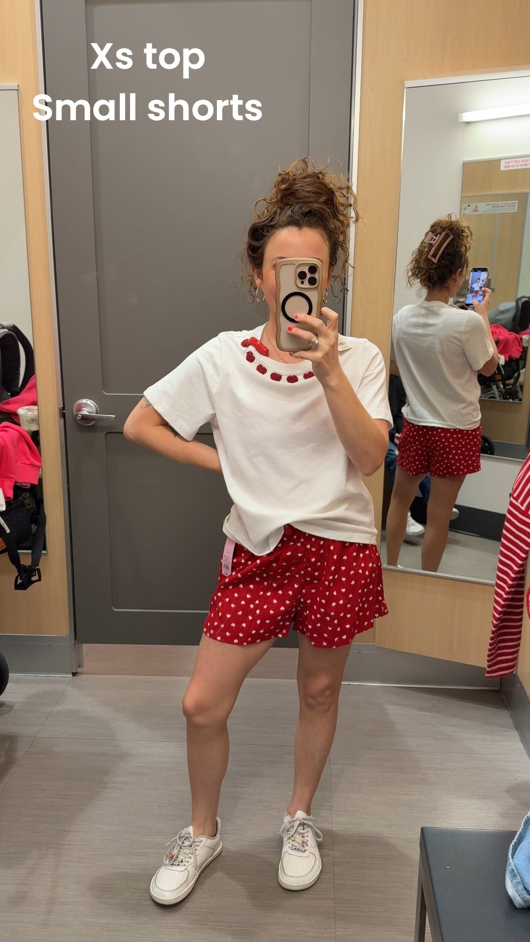 The top has BEADED hearts around the neck! So cutie. The Xs was rather large imo
The shorts are TTS