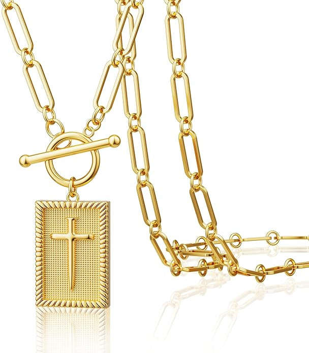 Tewiky 14K Gold Plated/Silver Plated Cross Necklace for Women Trendy Chunky Cross Pendant Necklac... | Amazon (US)