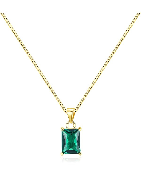 Baguette CZ Pendant Necklace | 14K Gold Plated Sterling Silver | Emerald Baguette Pendant Dainty ... | Amazon (US)