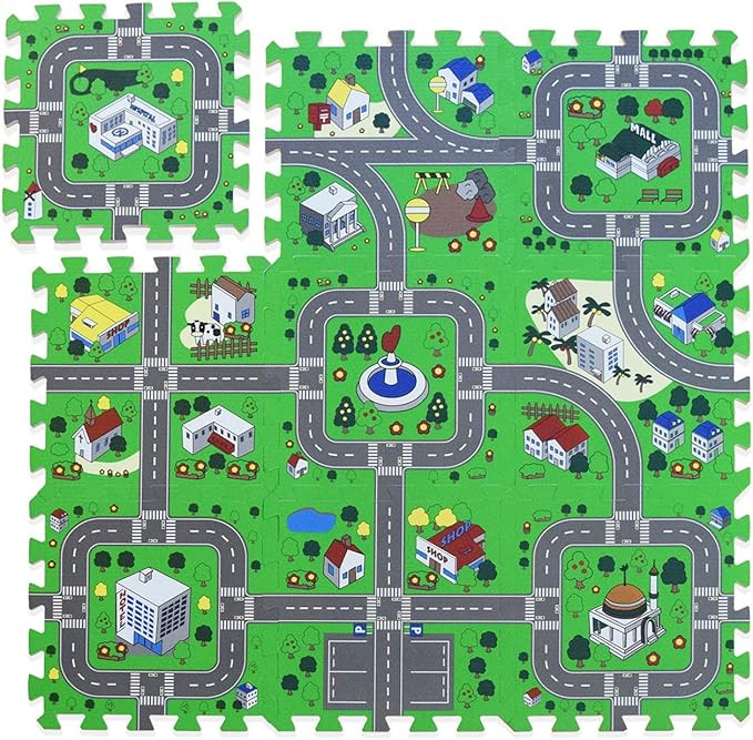 Foam Play Mat Road Toy Playroom Playmat Interlocking Floor Puzzle Road Mat Interactive Play Set (... | Amazon (US)