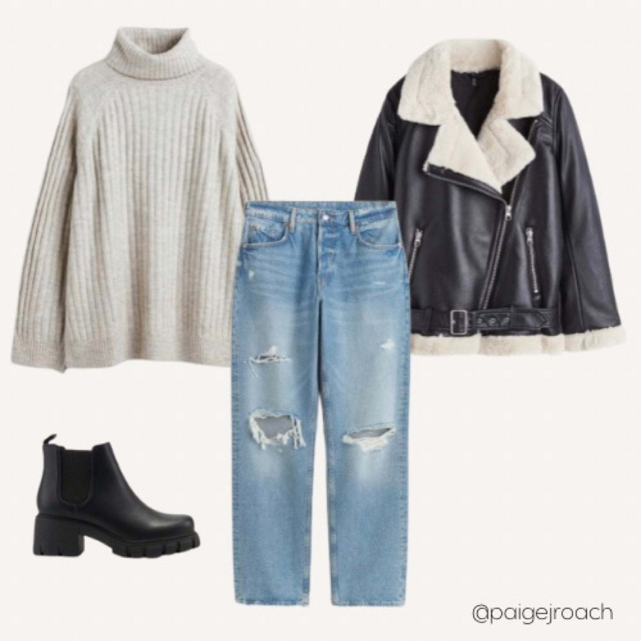 Leather jacket, Sherpa lined leather jacket, boyfriend jeans, 90s jeans, winter outfit, winter date night outfit, turtleneck sweater, black lug boots

#LTKstyletip #LTKSeasonal