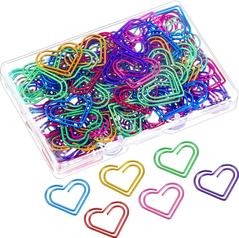 105 Pieces Colorful Paper Clips Metal Heart Paperclips for Office Stationery School Supplies | Amazon (US)