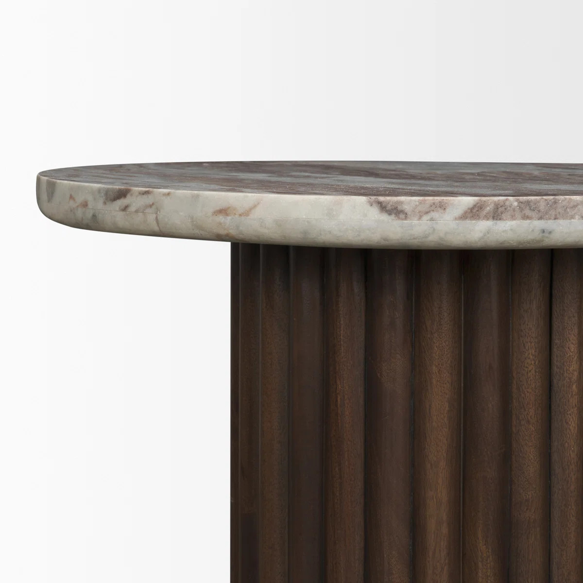 Marbrello Pink Marble Top Espresso Brown Fluted Wood Round Side Table | Wayfair North America