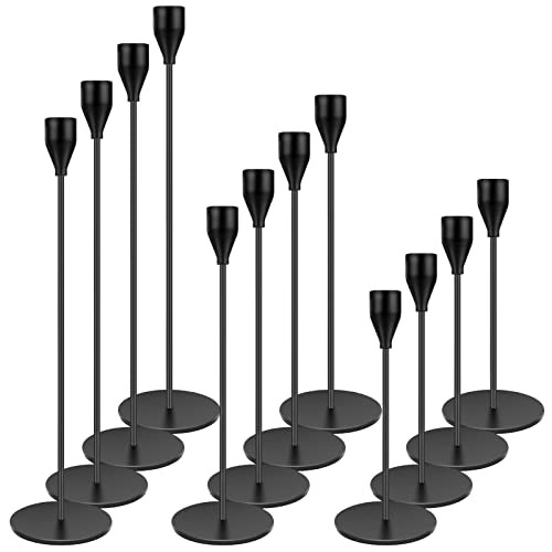 Black Candlestick Holder Set of 12 for Taper Candles, Decorative Candle Holders Bulk Candle Stick Holders Taper Candle Holders for Table Centerpiece Wedding Dinning Party Anniversary Home Decor | Amazon (US)